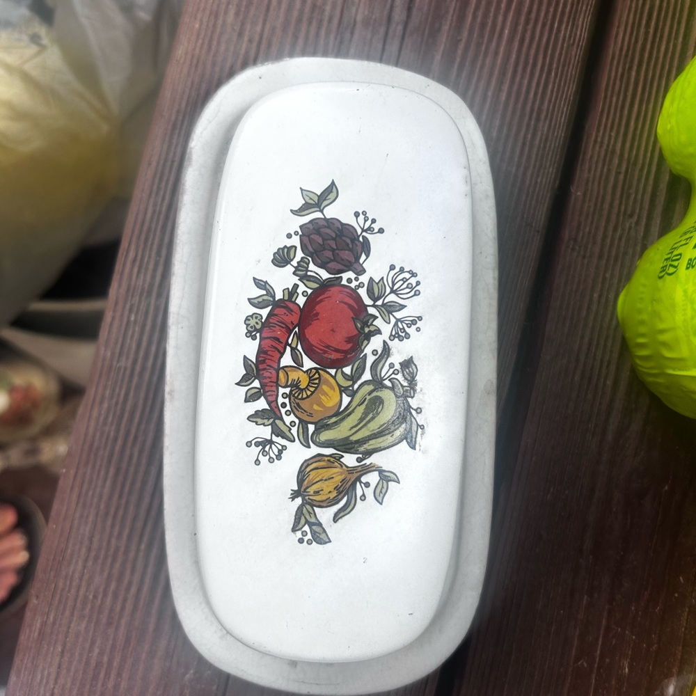 Mccoy White Ceramic Covered Dish with Fruit Motif